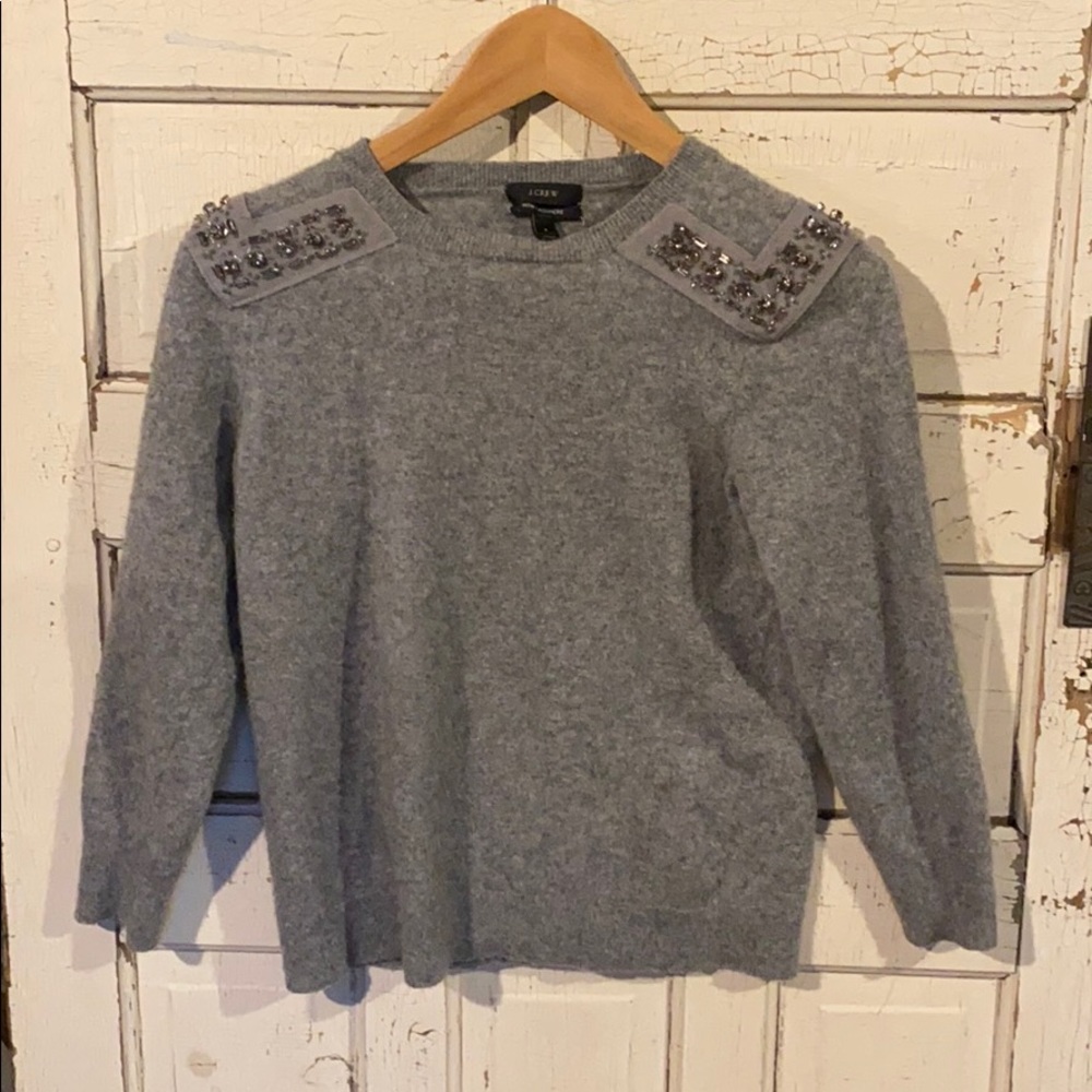 J Crew sweater with jeweled shoulders